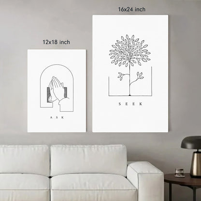 Ask Seek Knock Minimal Line Christian Art Poster/Canvas Set