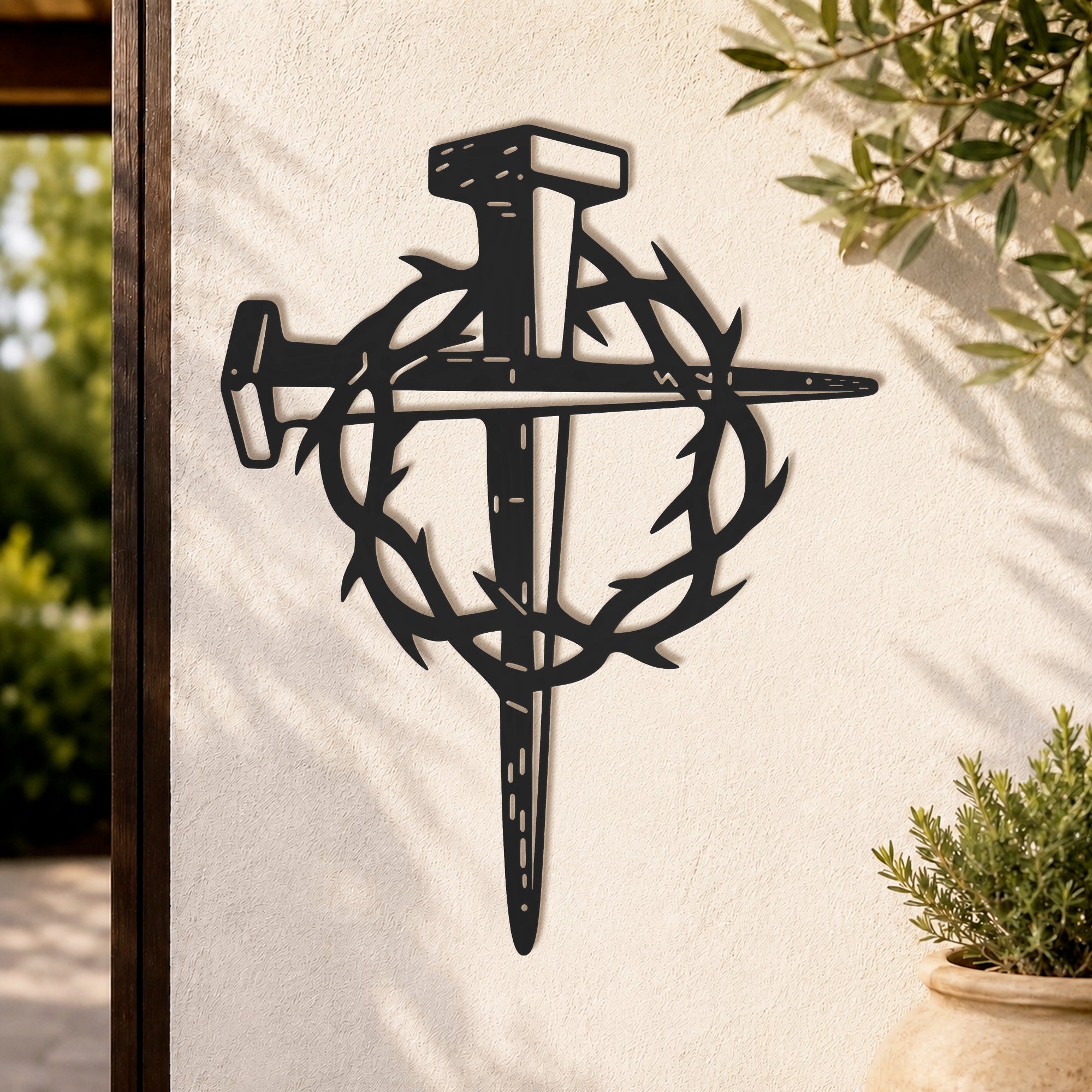 Sacred Crown of Thorns Metal Wall Art for Christian Home Decor