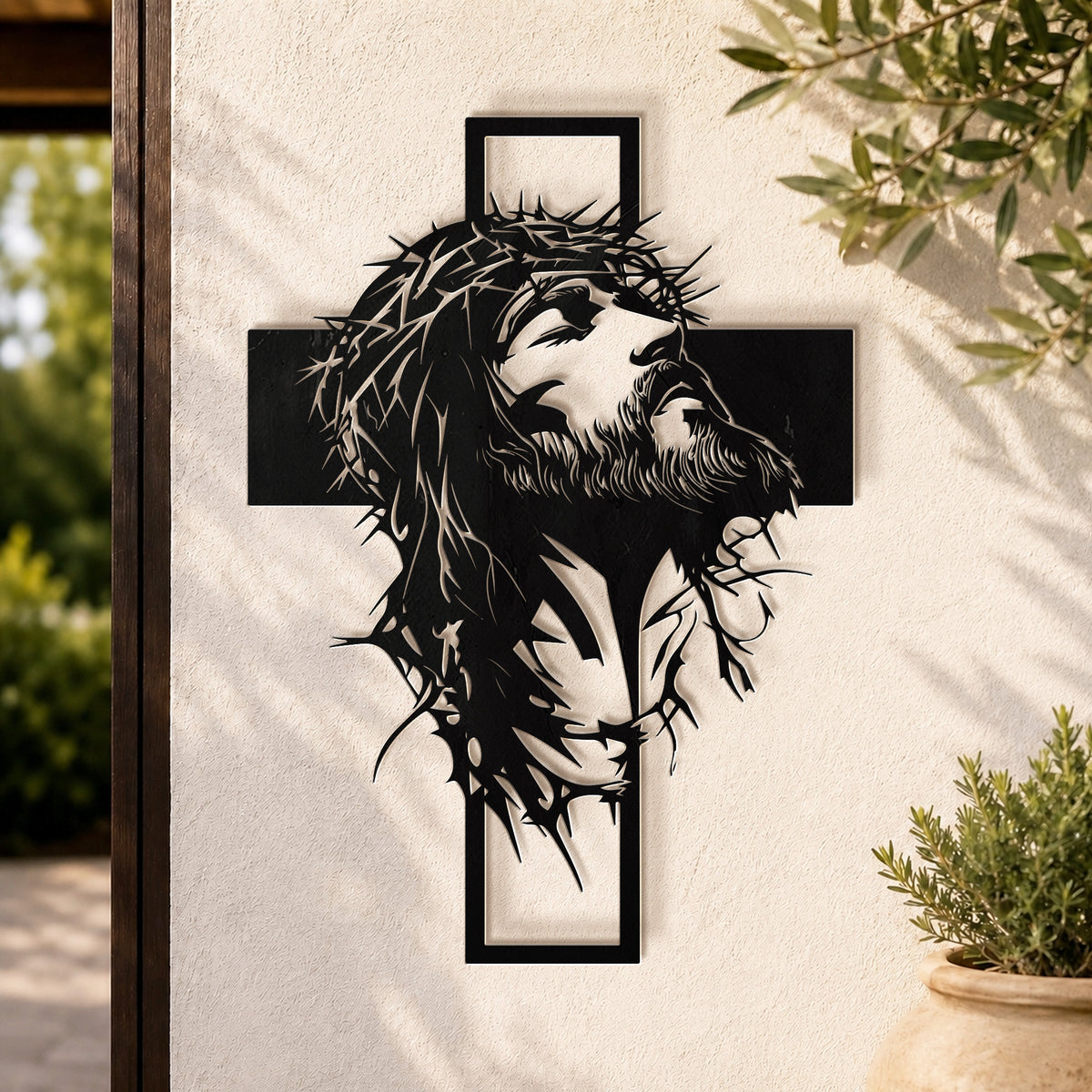 Jesus Crown of Thorns Cross Metal Wall Art for Christian Home Decor