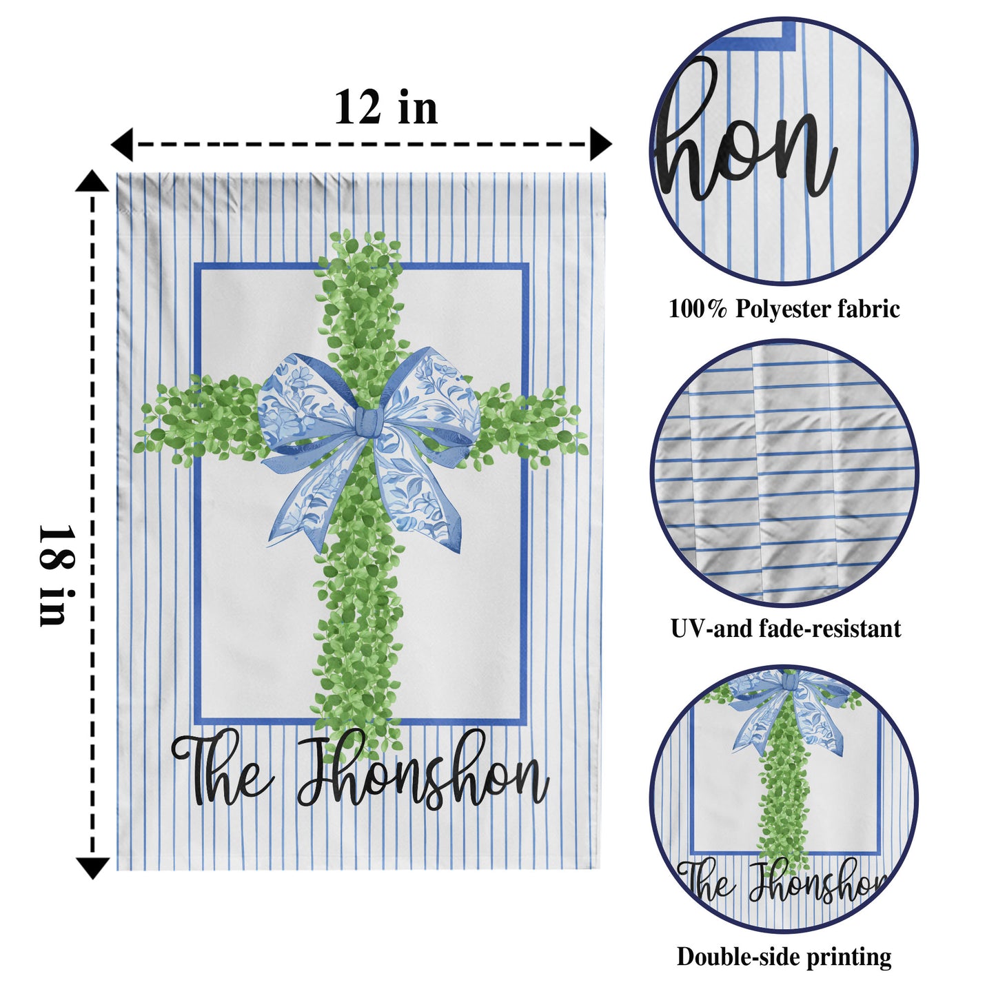 Personalized Cross with Blue Ribbon and Stripes Flag
