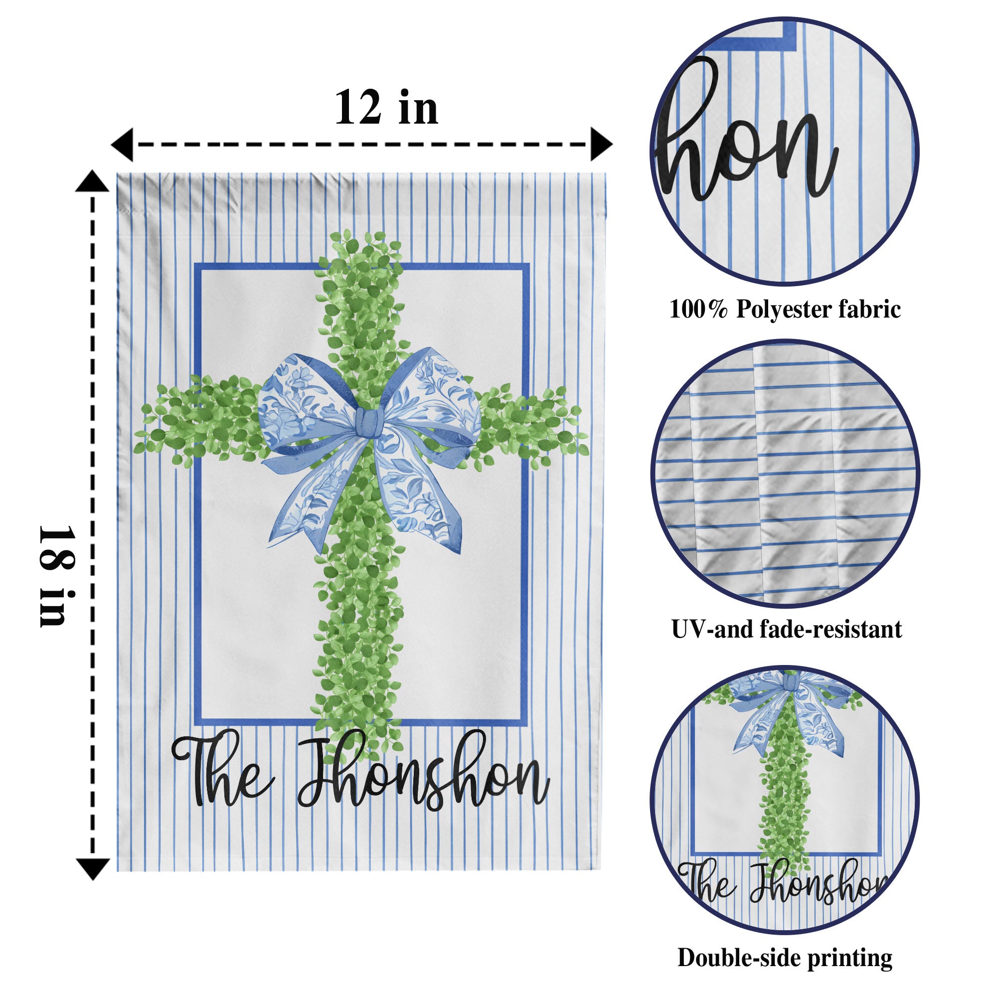 Personalized Cross with Blue Ribbon and Stripes Flag