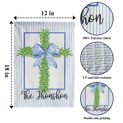 Personalized Cross with Blue Ribbon and Stripes Flag