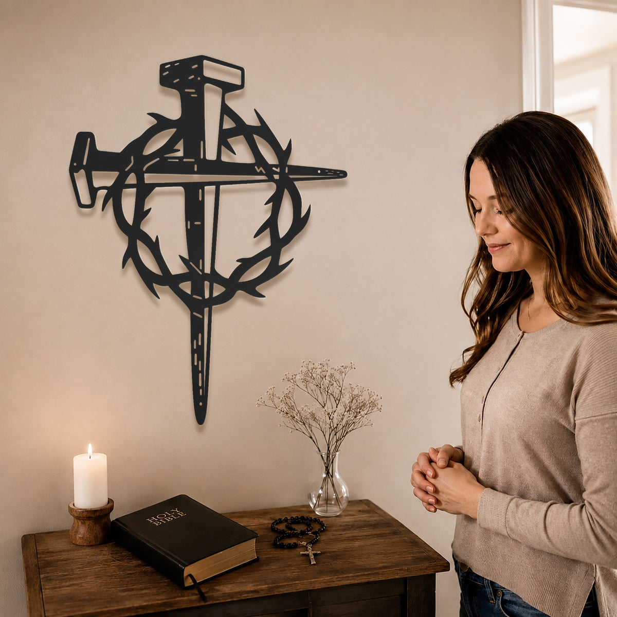Sacred Crown of Thorns Metal Wall Art for Christian Home Decor