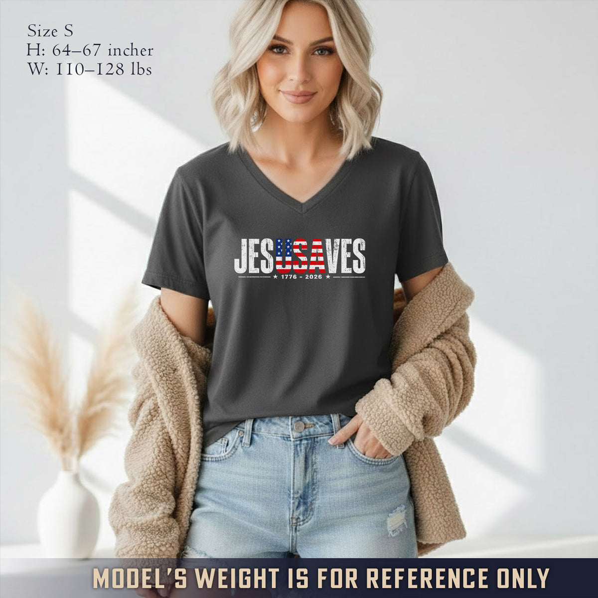 Jesus Saves America 250 Years Patriotic V-neck T-shirt
