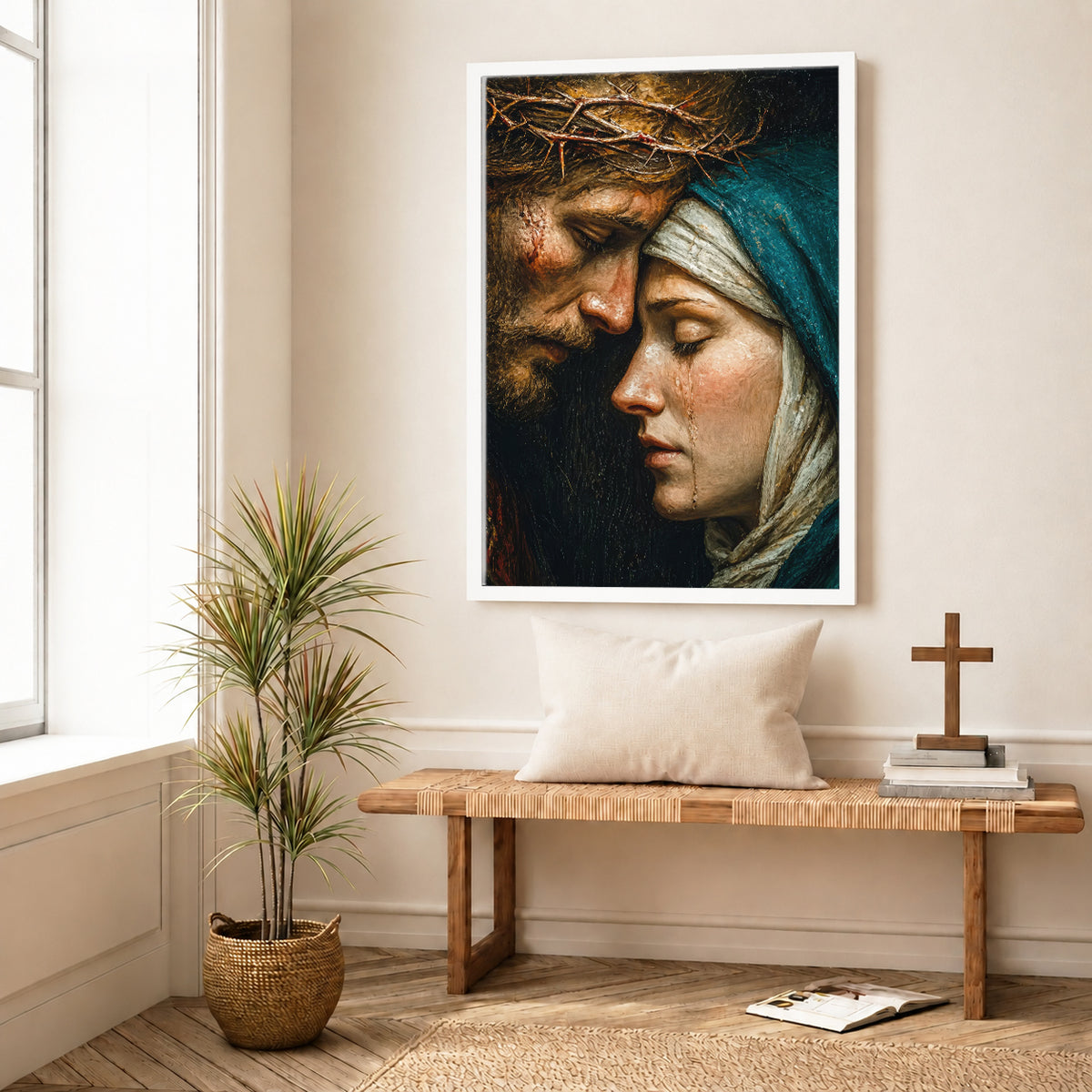 Jesus & Mary Sacred Sorrow Wall Art – Crown of Thorns Christian Poster/Canvas