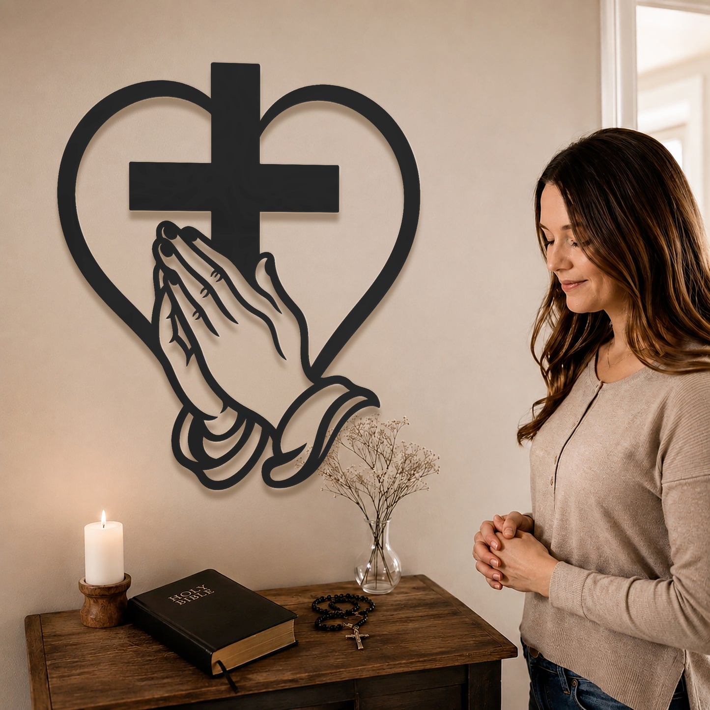Cross Heart Praying Hands Metal Wall Decor