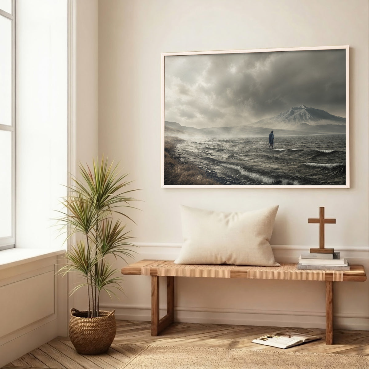 Jesus Walking on Stormy Waters Christian Wall Art Poster/Canvas
