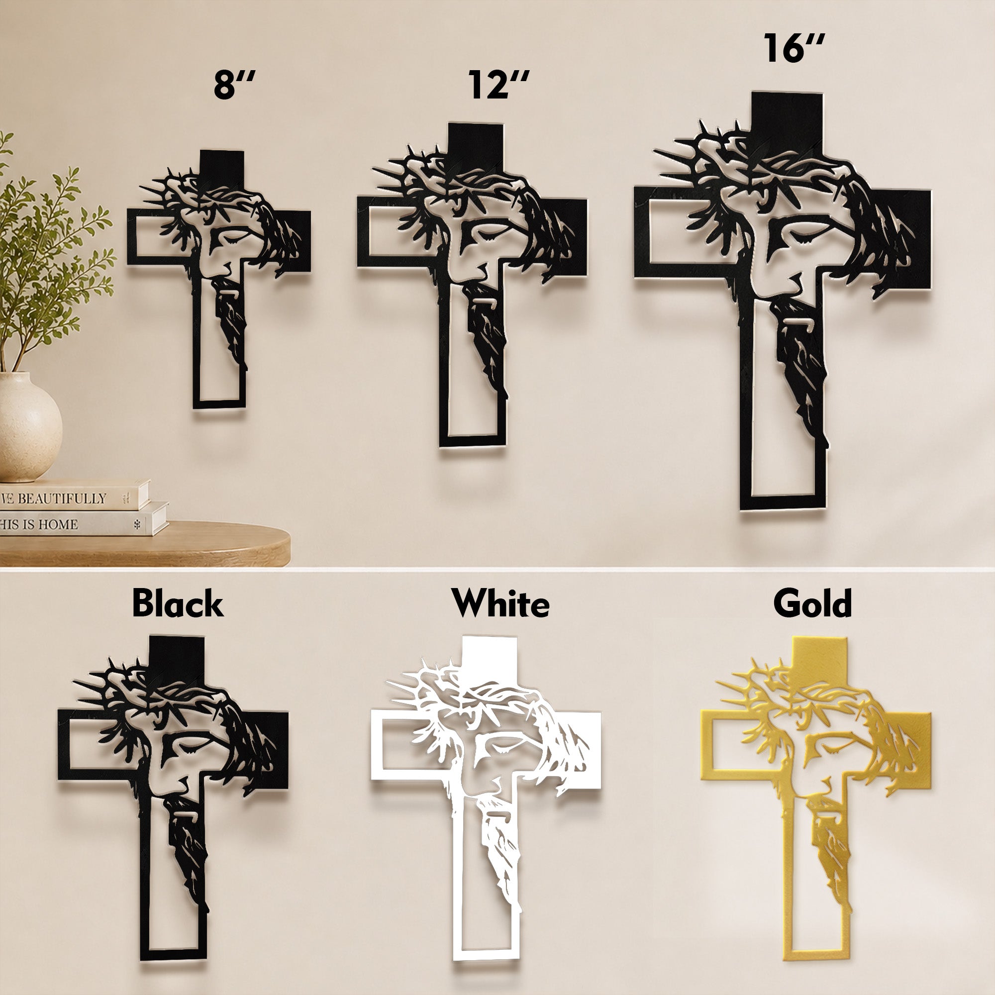 Christ Crowned with Thorns Cross Metal Wall Art for Christian Home Decor