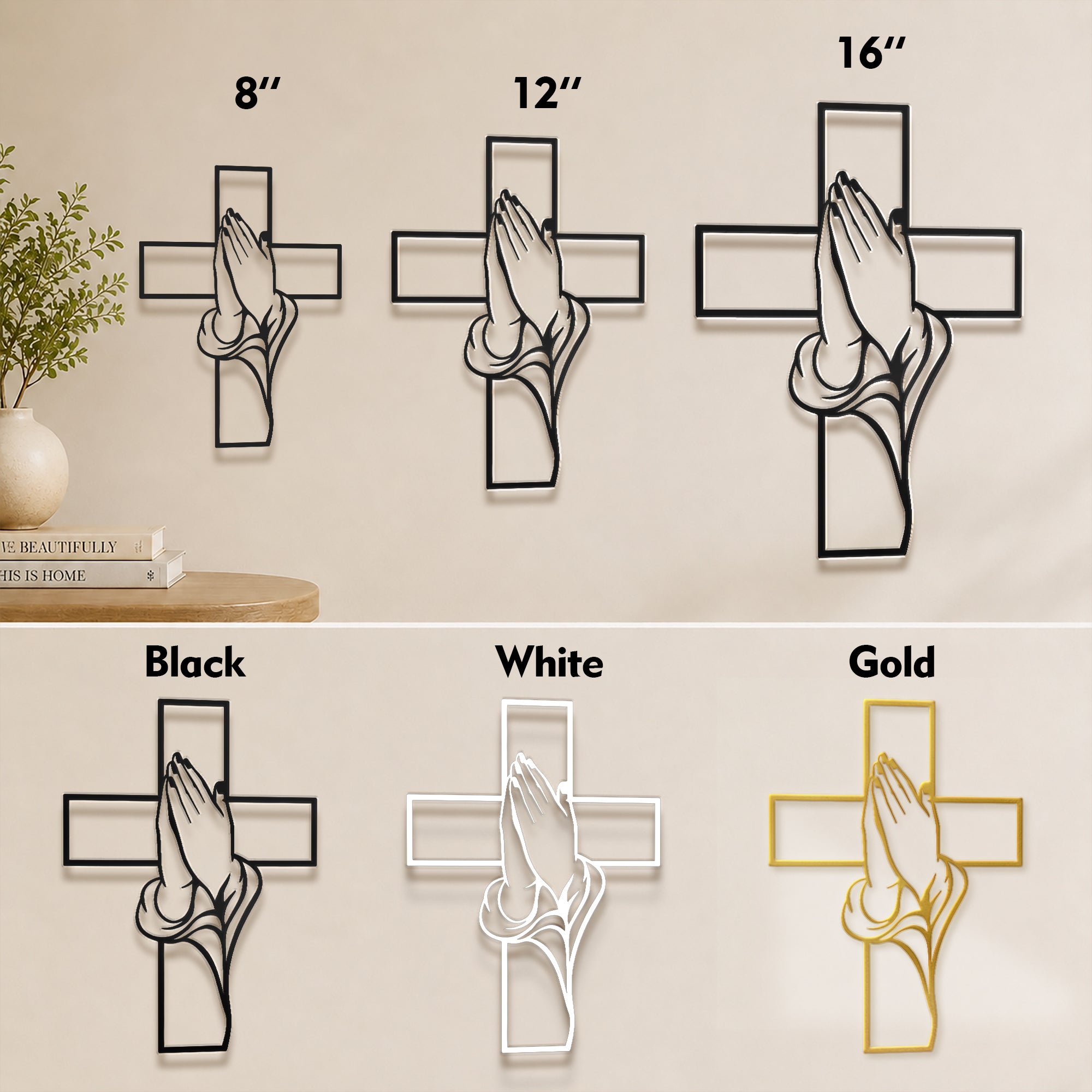 Praying Hands Cross Metal Wall Art for Faith and Home Decor