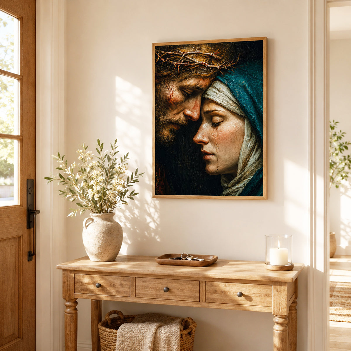 Jesus & Mary Sacred Sorrow Wall Art – Crown of Thorns Christian Poster/Canvas