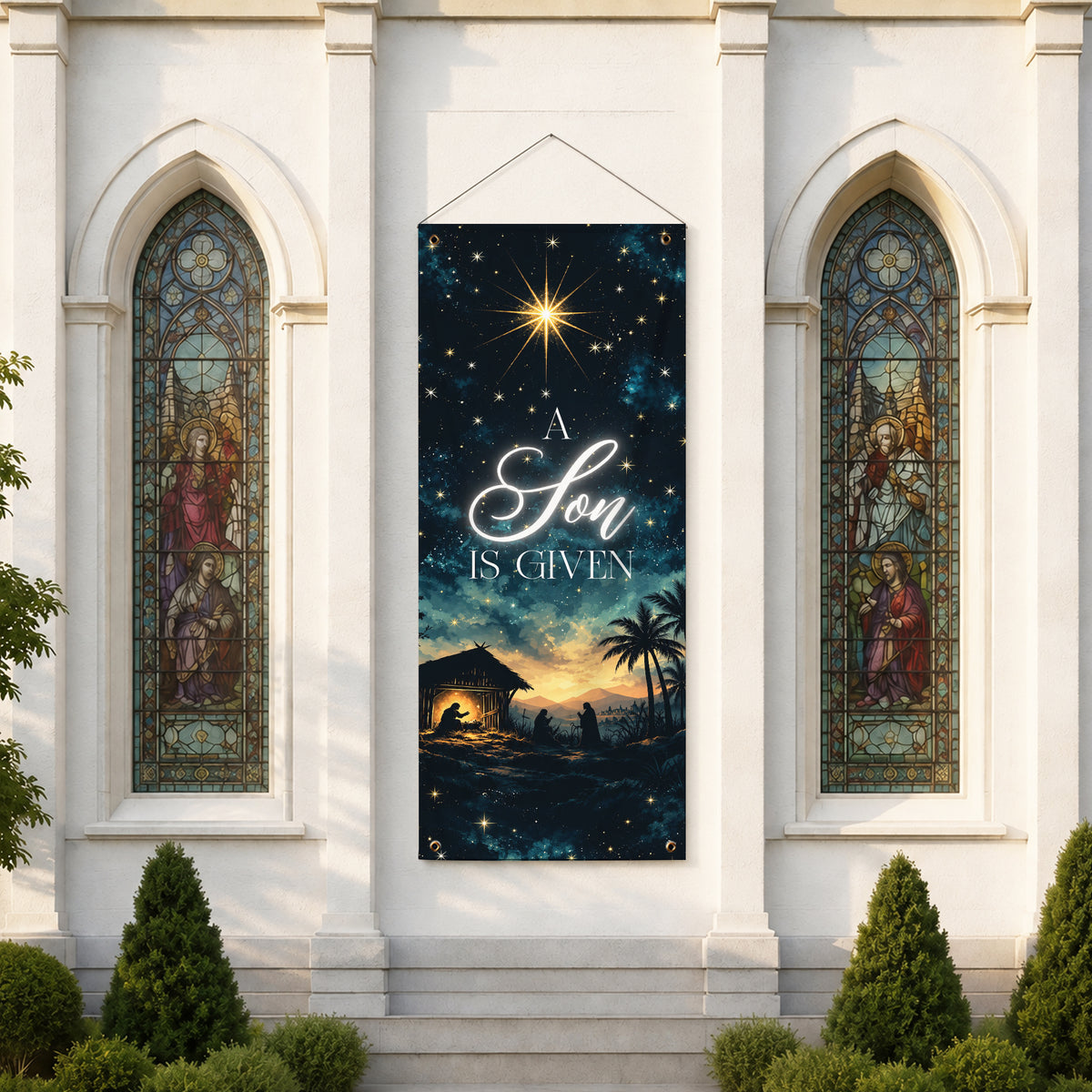 Starry Night Nativity Christmas Banner Set – Christian Holiday Hanging Decor