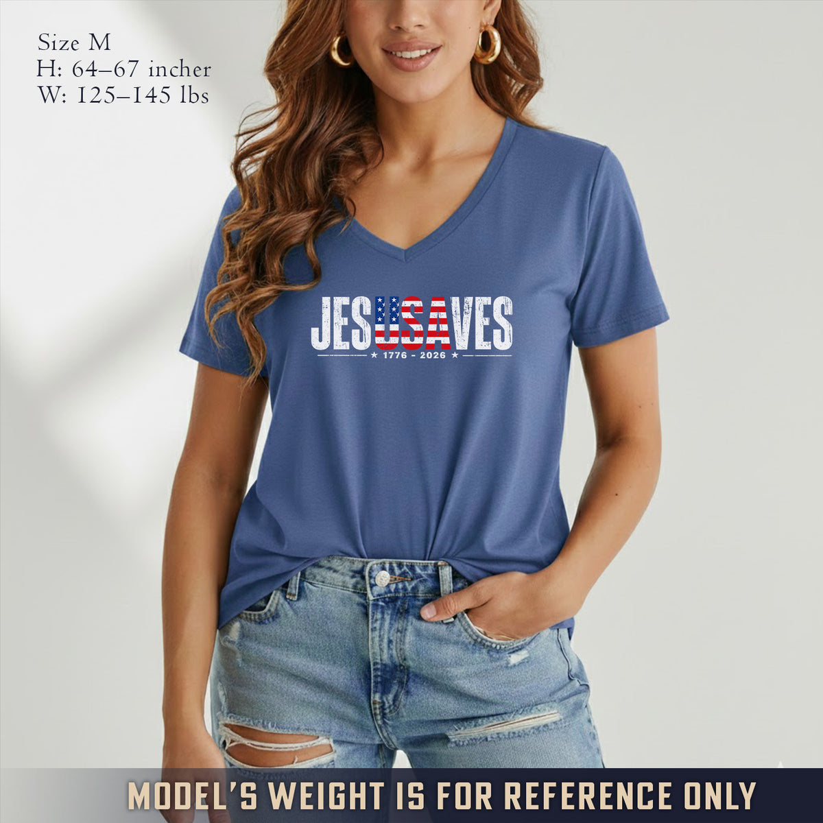 Jesus Saves America 250 Years Patriotic V-neck T-shirt