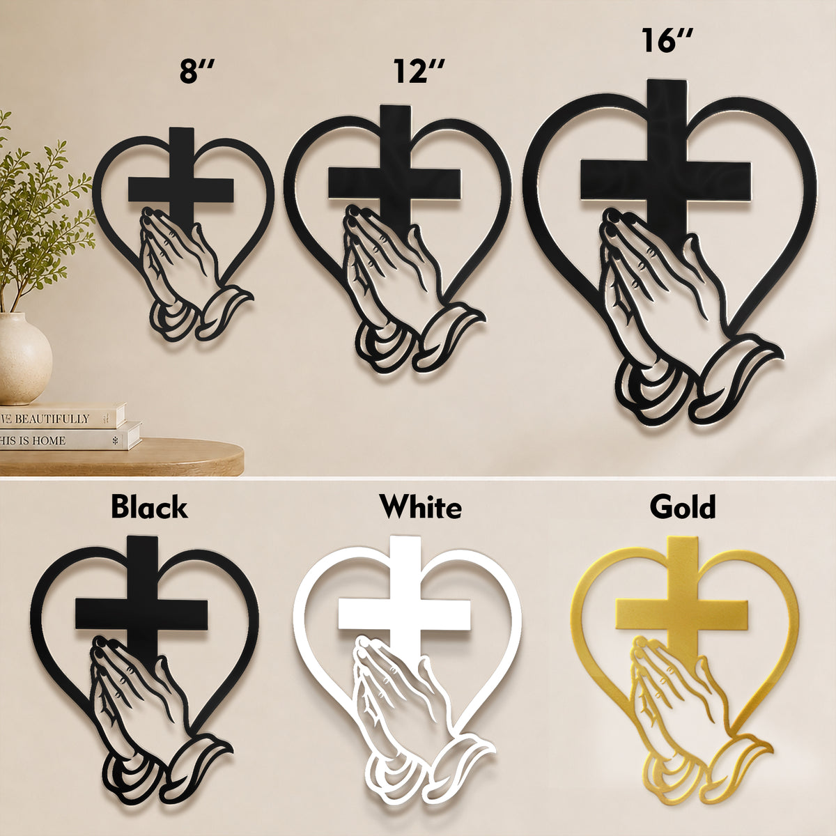 Cross Heart Praying Hands Metal Wall Decor