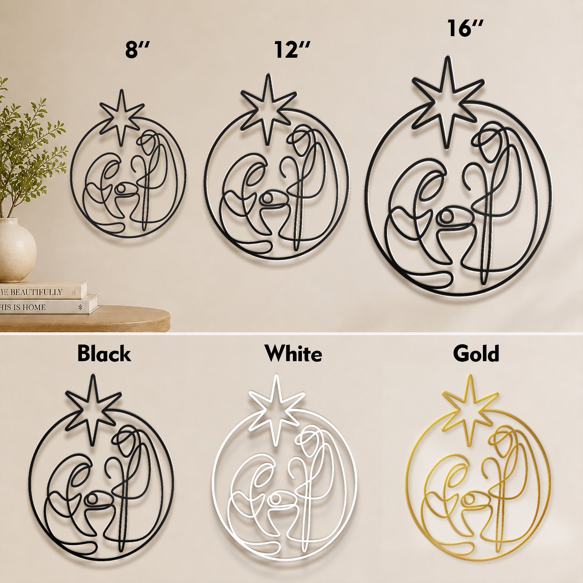 Holy Family Nativity Line Art Metal Wall Decor