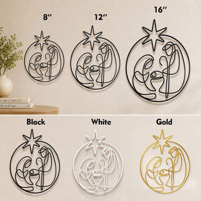 Holy Family Nativity Line Art Metal Wall Decor
