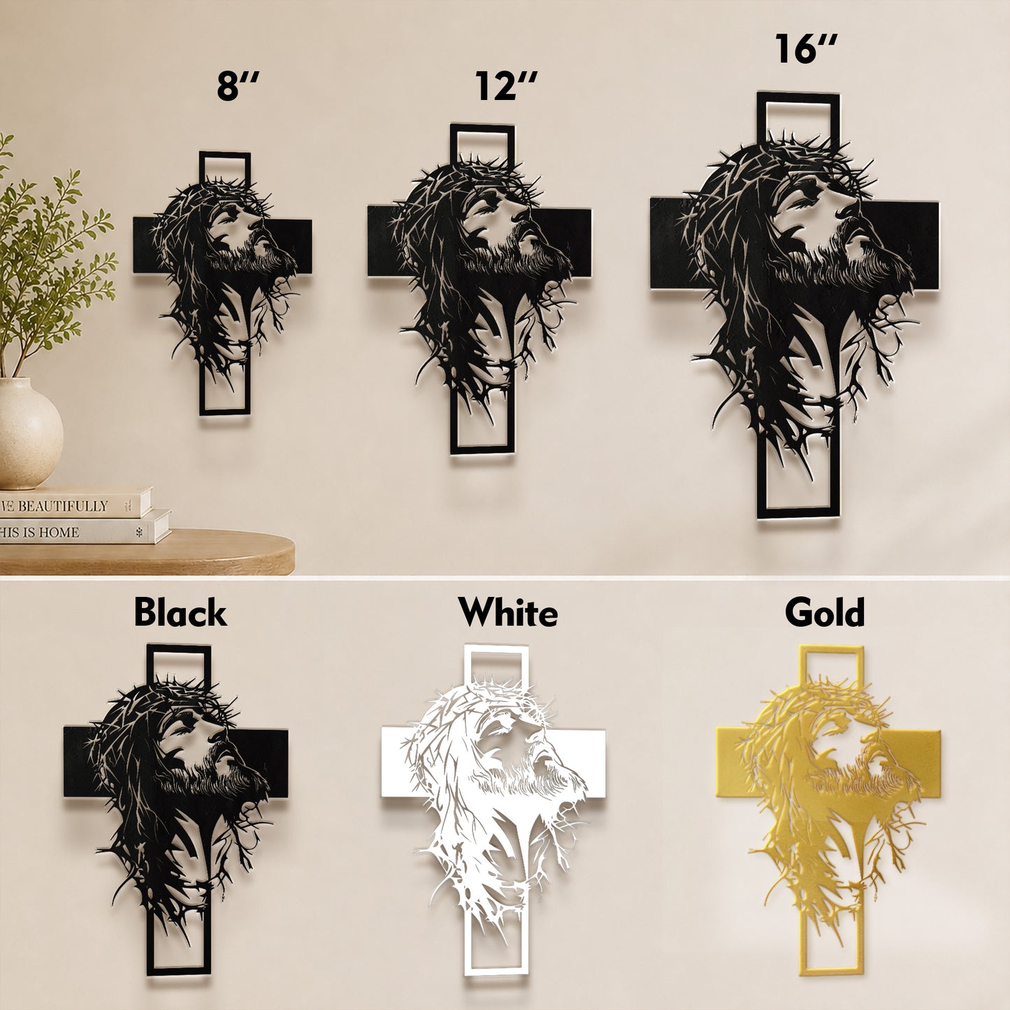 Jesus Crown of Thorns Cross Metal Wall Art for Christian Home Decor