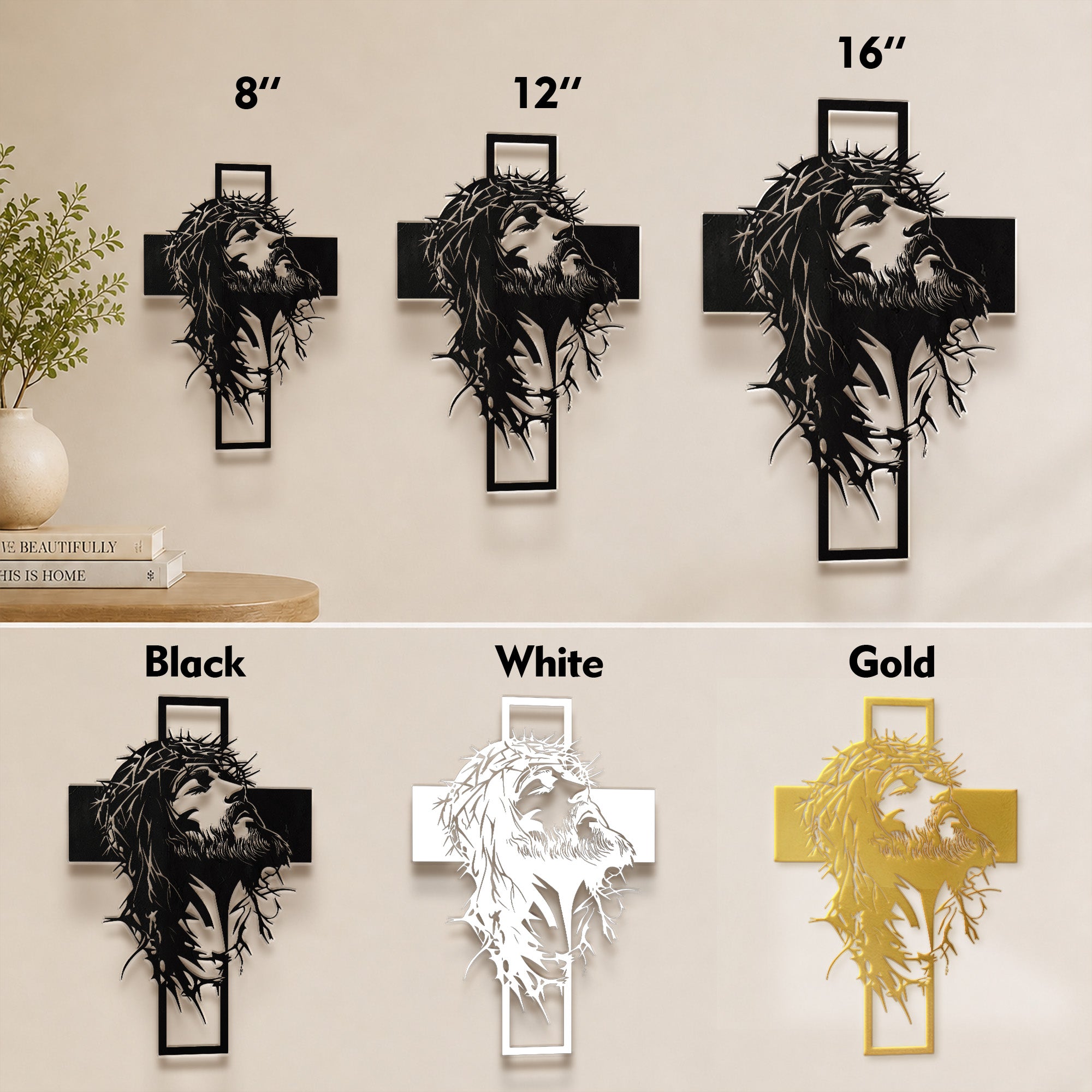 Jesus Crown of Thorns Cross Metal Wall Art for Christian Home Decor
