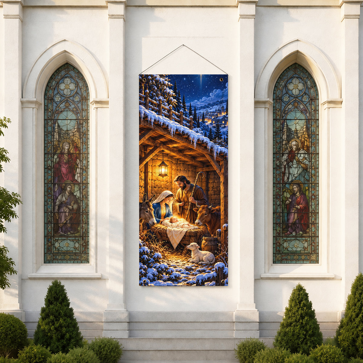 Winter Nativity Christmas Banner Set – Star of Bethlehem Christian Holiday Decor