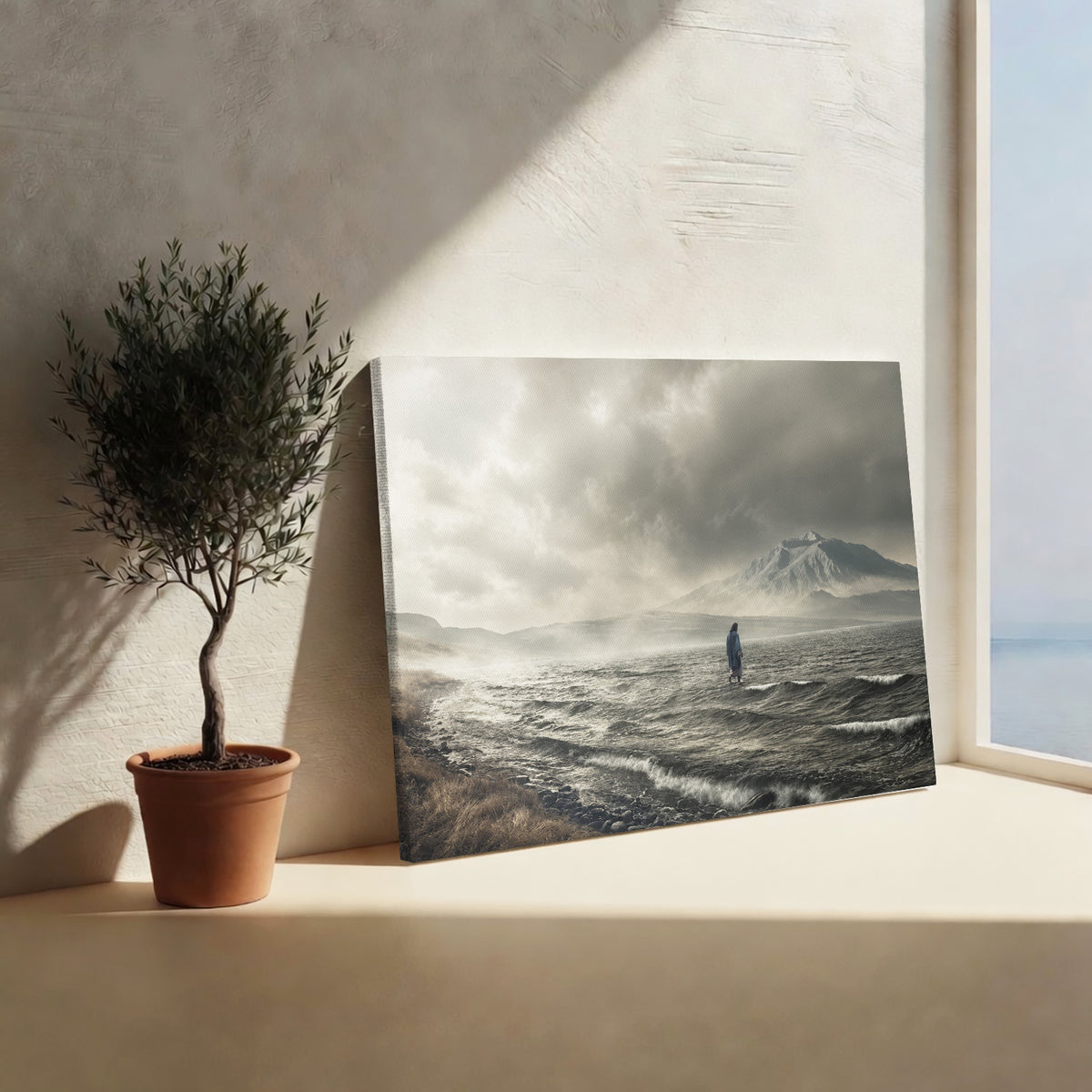 Jesus Walking on Stormy Waters Christian Wall Art Poster/Canvas
