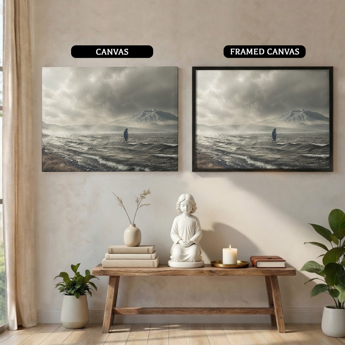 Jesus Walking on Stormy Waters Christian Wall Art Poster/Canvas