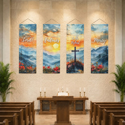 Christian Faith & Scripture Watercolor Banner Set – Inspirational Religious Decor