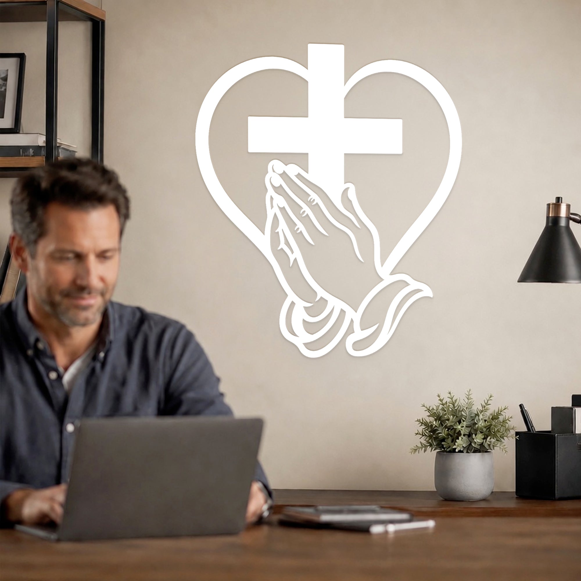 Cross Heart Praying Hands Metal Wall Decor