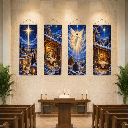 Winter Nativity Christmas Banner Set – Star of Bethlehem Christian Holiday Decor