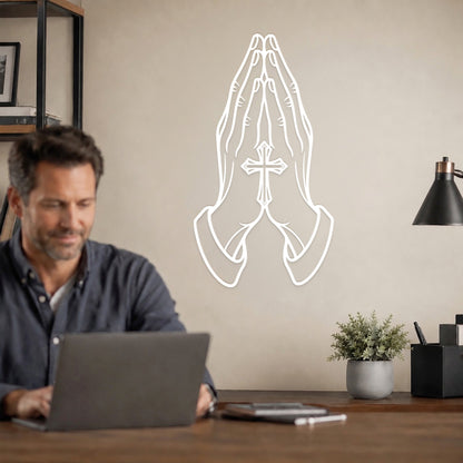 Praying Hands with Cross Metal Wall Art for Faith and Prayer Decor