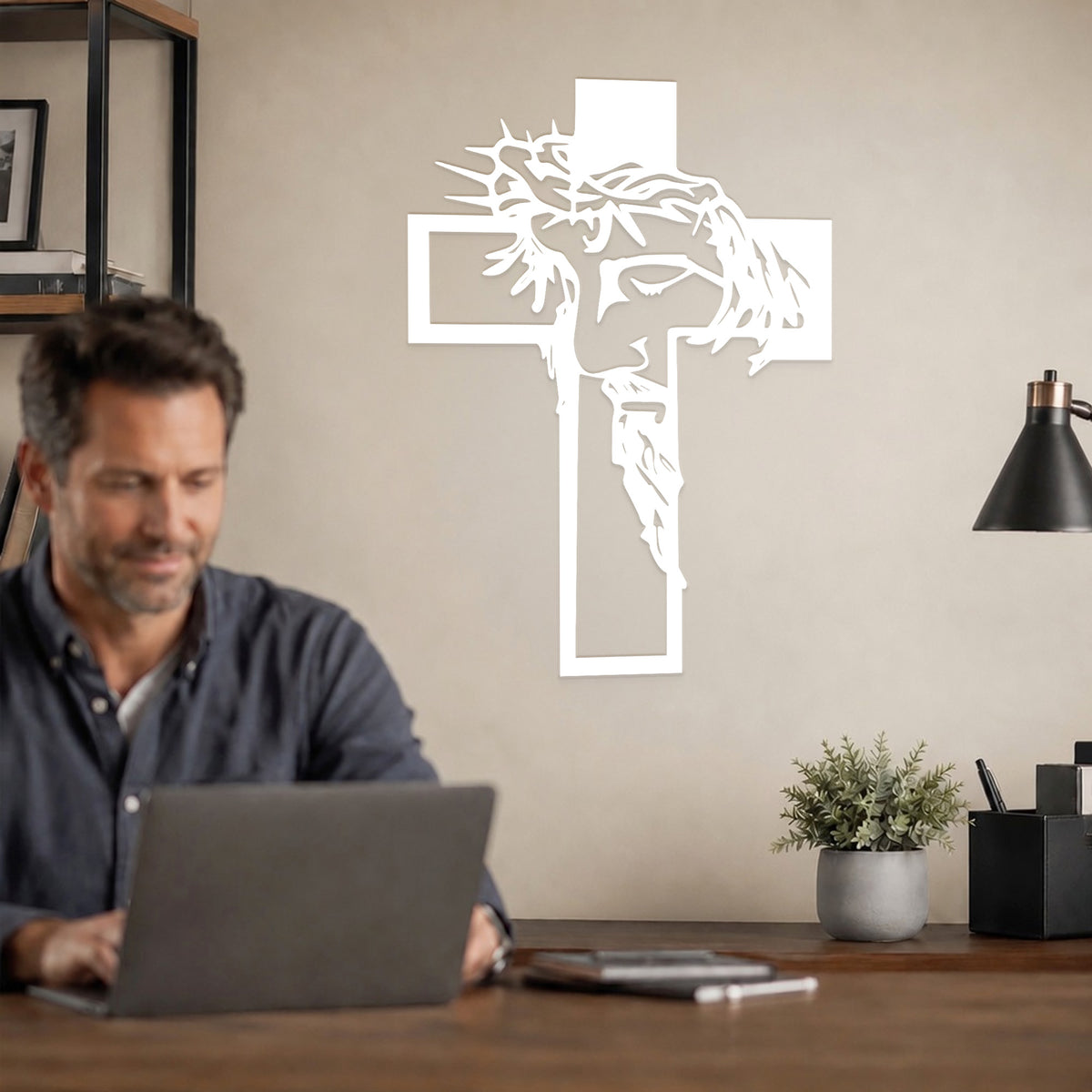 Christ Crowned with Thorns Cross Metal Wall Art for Christian Home Decor