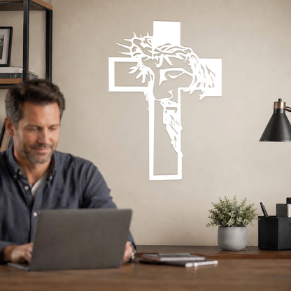 Christ Crowned with Thorns Cross Metal Wall Art for Christian Home Decor