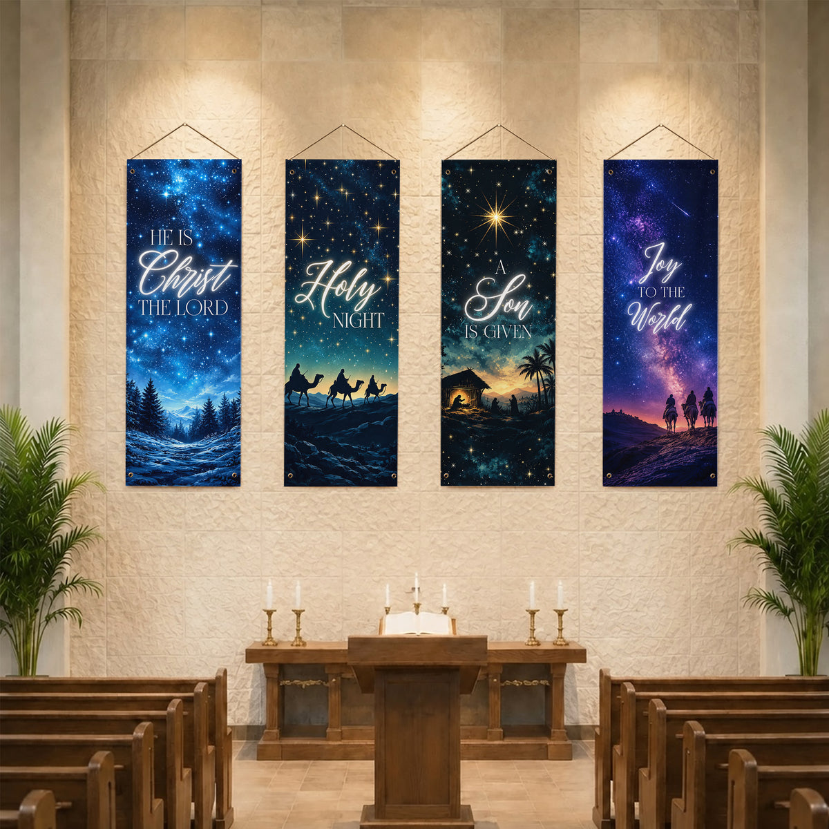 Starry Night Nativity Christmas Banner Set – Christian Holiday Hanging Decor