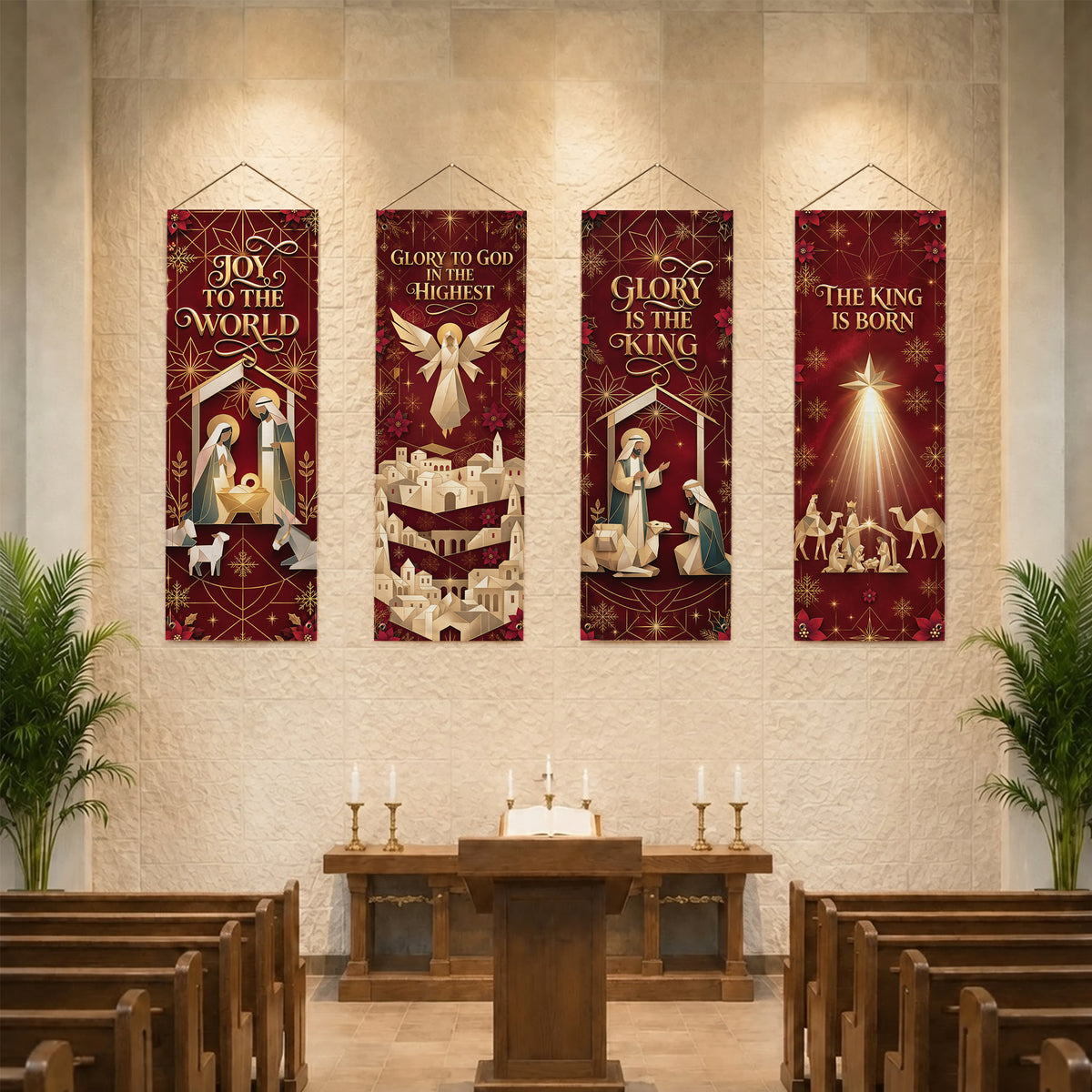 Glory to God Nativity Christmas Banner Set – Christian Holiday Hanging Decor