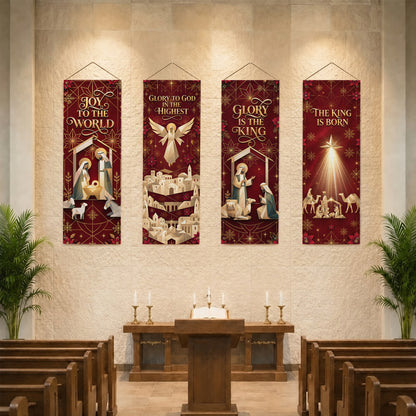 Glory to God Nativity Christmas Banner Set – Christian Holiday Hanging Decor