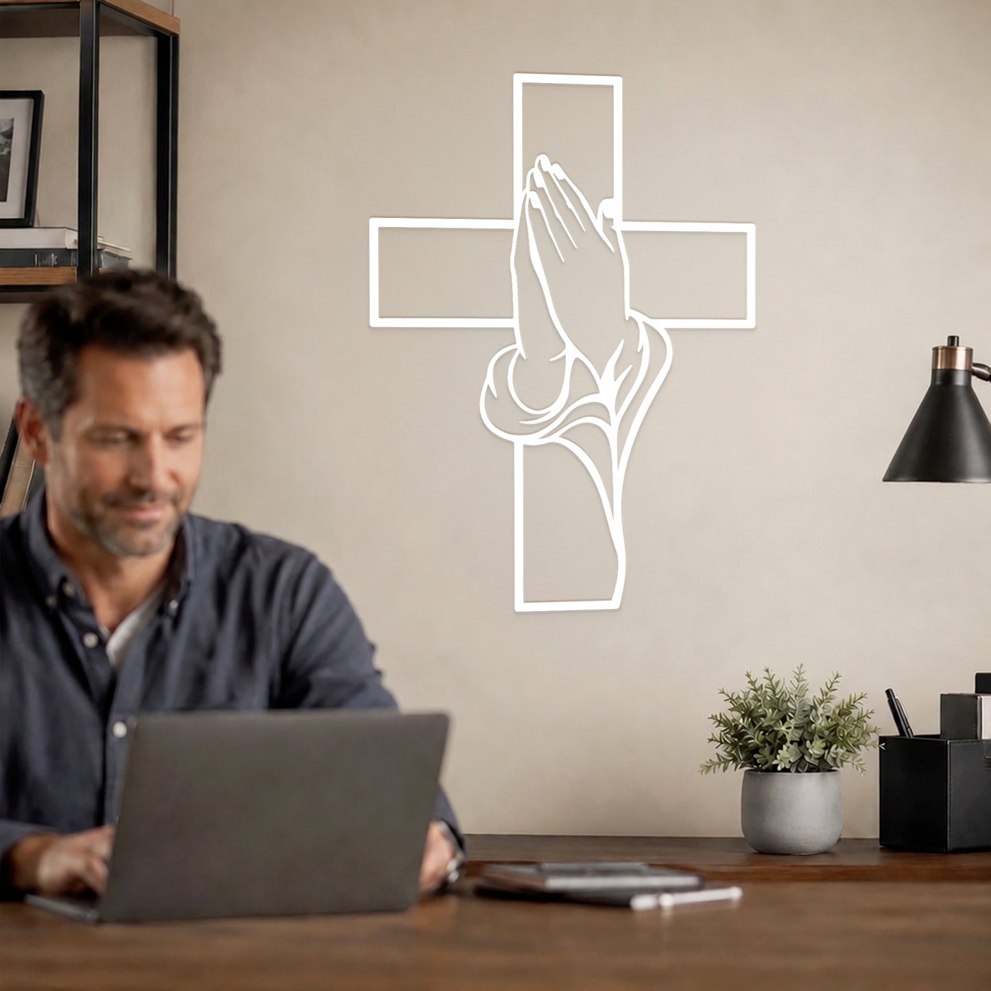 Praying Hands Cross Metal Wall Art for Faith and Home Decor