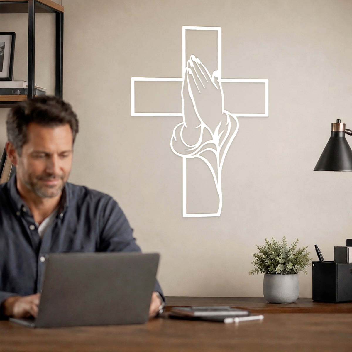 Praying Hands Cross Metal Wall Art for Faith and Home Decor
