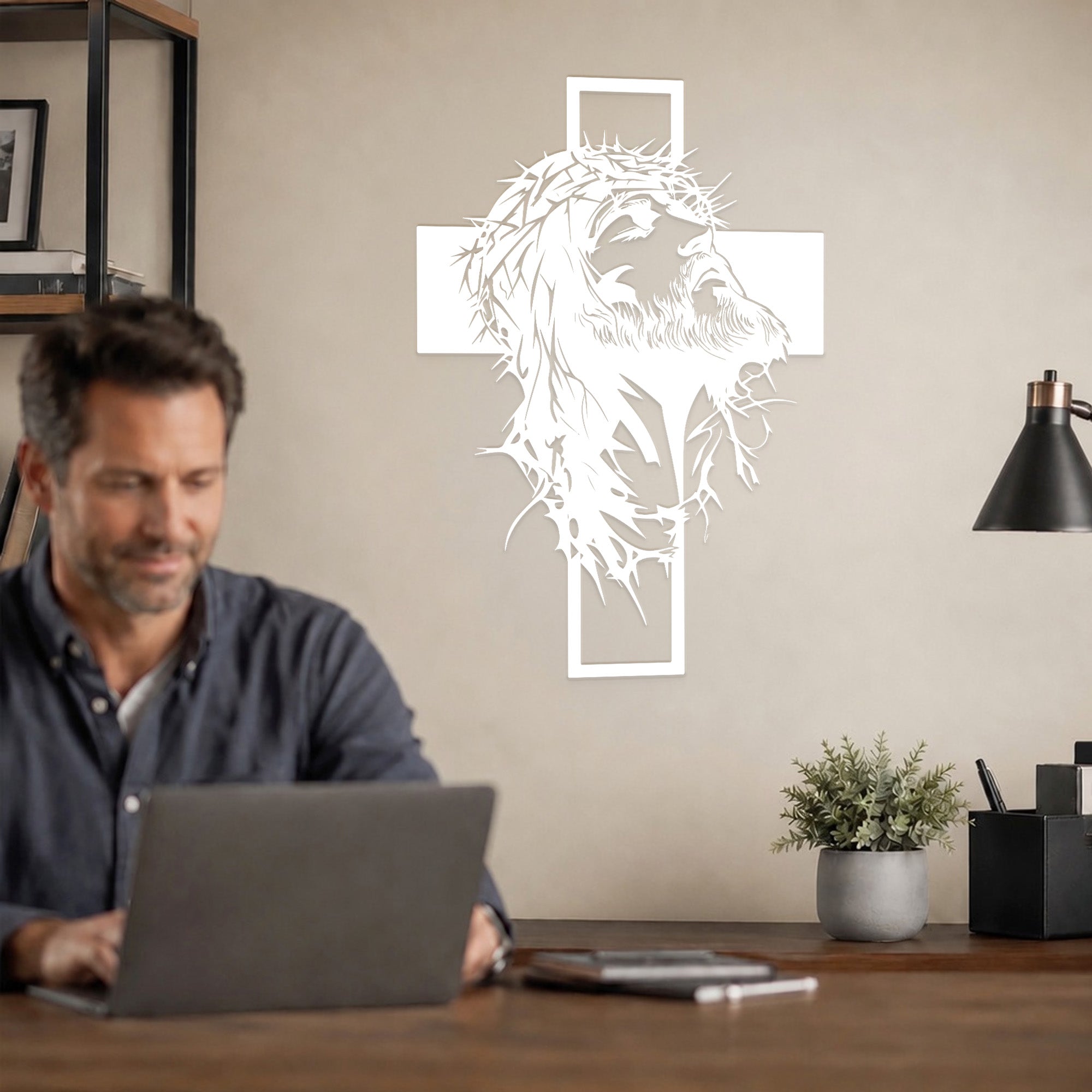 Jesus Crown of Thorns Cross Metal Wall Art for Christian Home Decor