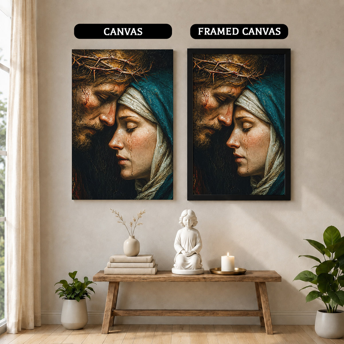 Jesus & Mary Sacred Sorrow Wall Art – Crown of Thorns Christian Poster/Canvas