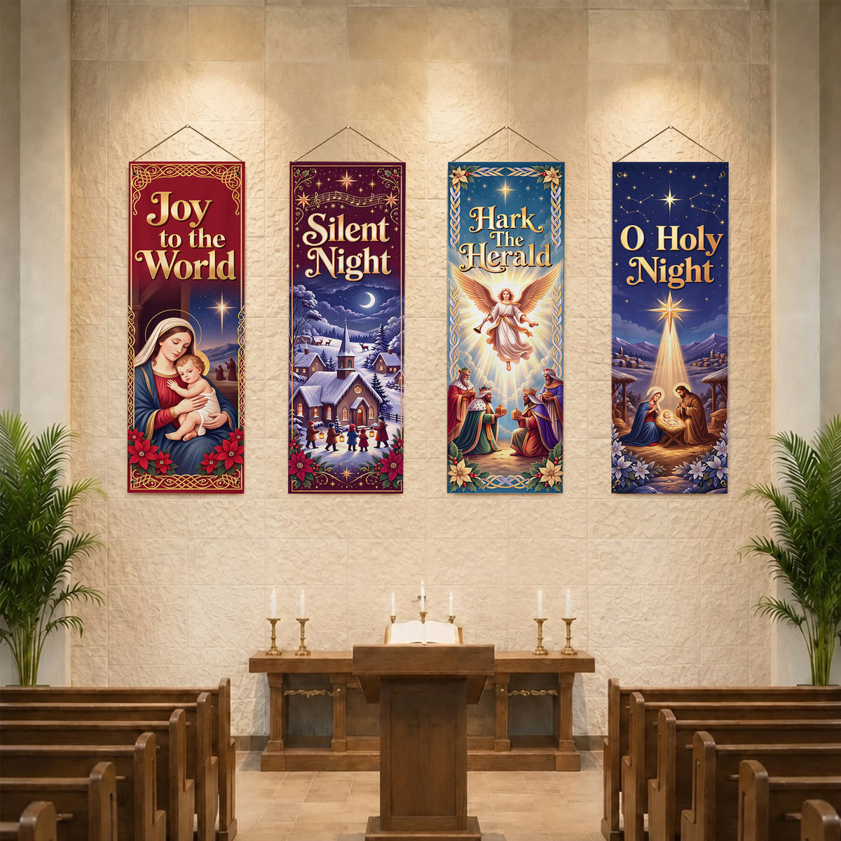 Christian Christmas Carols & Nativity Banner Set – Religious Holiday Hanging Decor