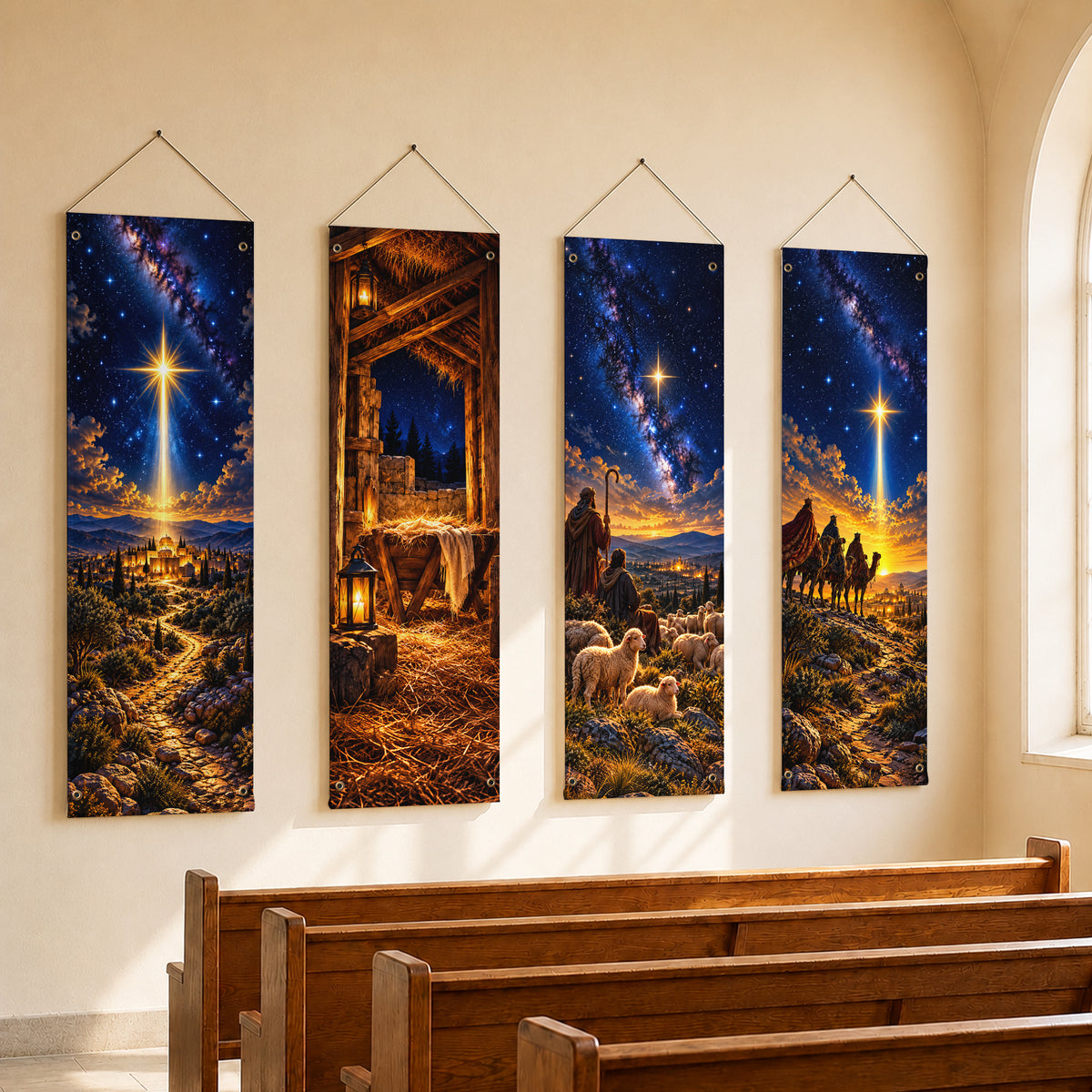Star of Bethlehem Nativity Christmas Banner Set – Christian Holiday Decor