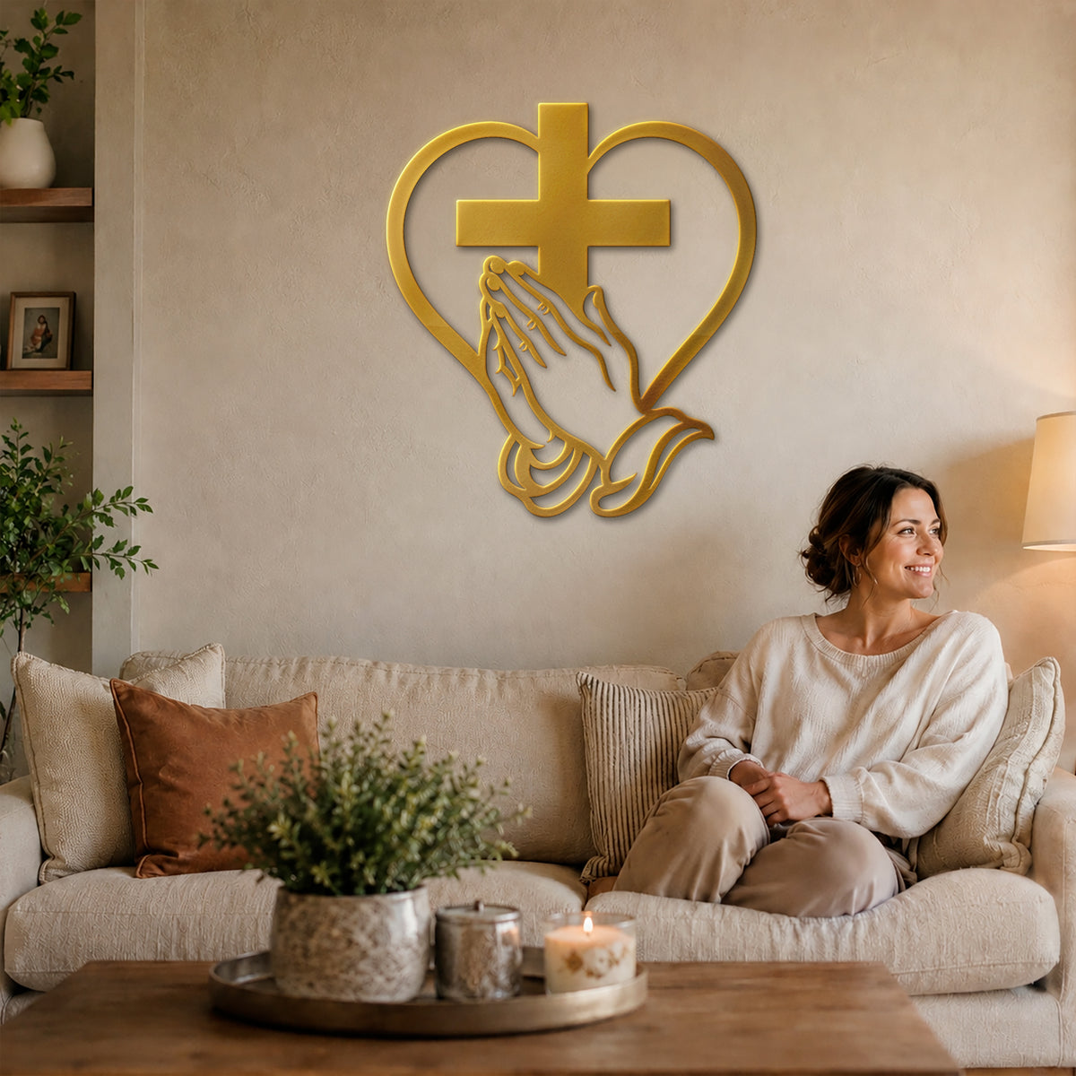 Cross Heart Praying Hands Metal Wall Decor