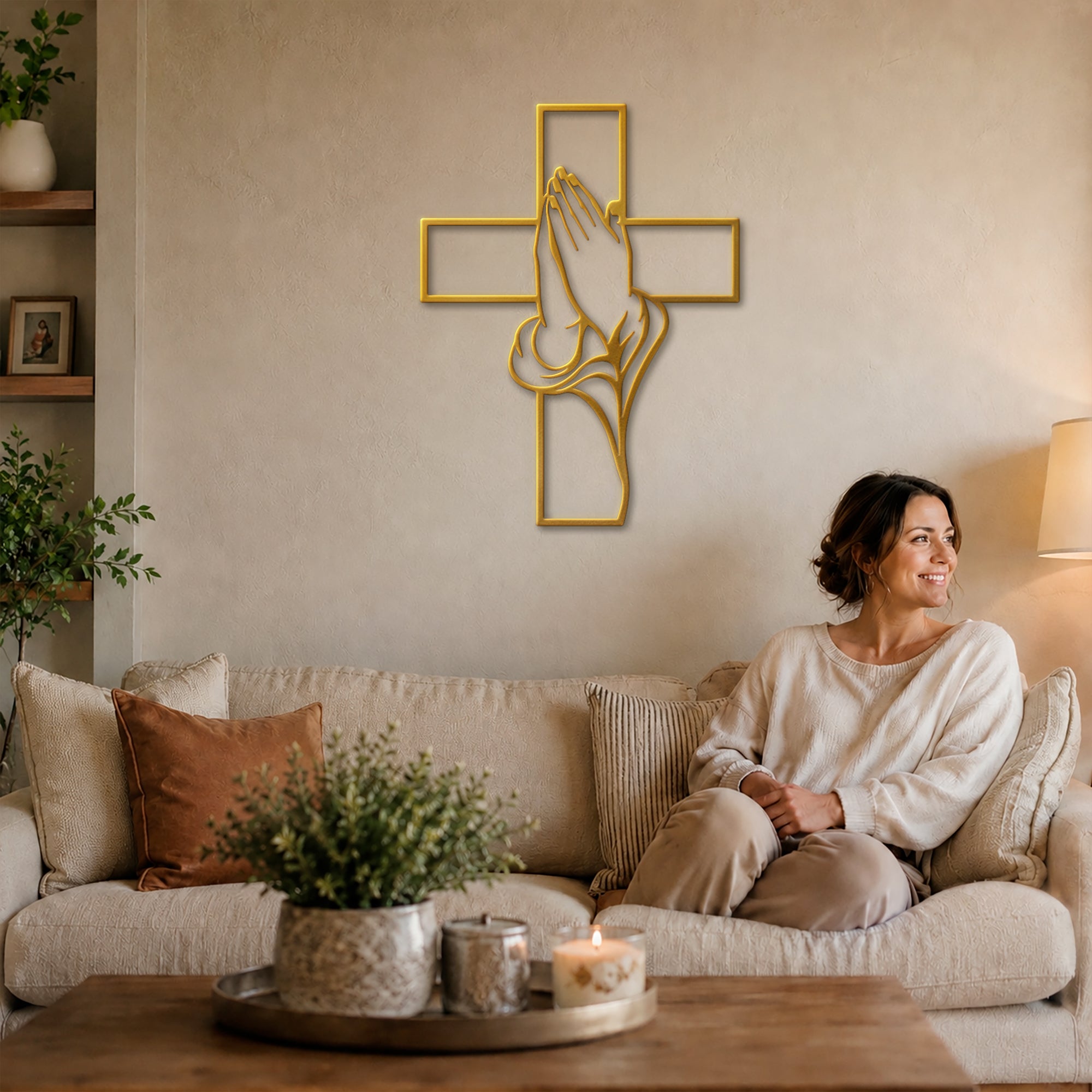 Praying Hands Cross Metal Wall Art for Faith and Home Decor