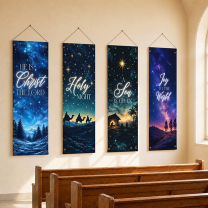 Starry Night Nativity Christmas Banner Set – Christian Holiday Hanging Decor