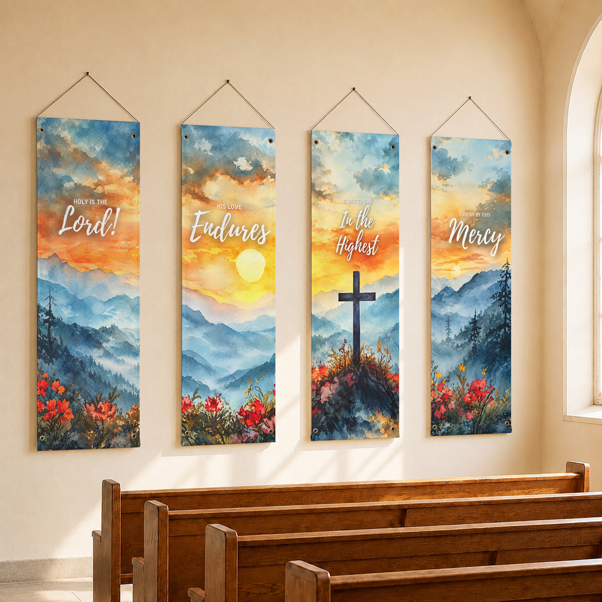 Christian Faith & Scripture Watercolor Banner Set – Inspirational Religious Decor
