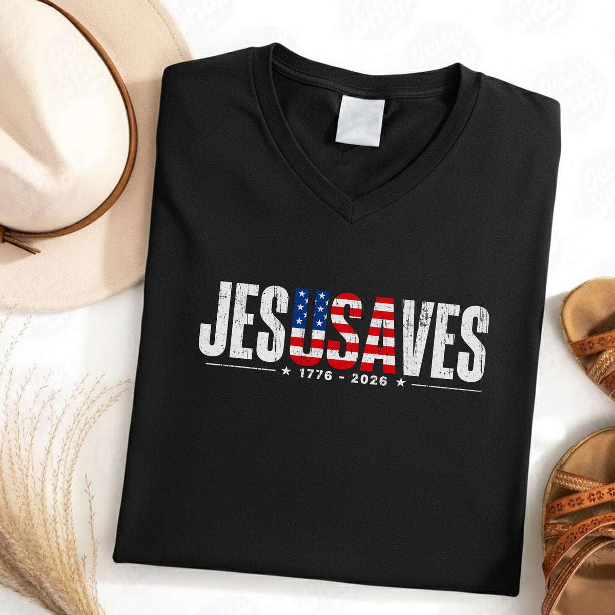 Jesus Saves America 250 Years Patriotic V-neck T-shirt
