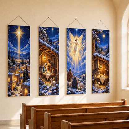 Winter Nativity Christmas Banner Set – Star of Bethlehem Christian Holiday Decor