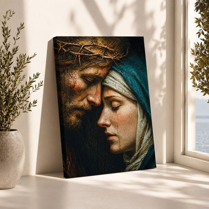 Jesus & Mary Sacred Sorrow Wall Art – Crown of Thorns Christian Poster/Canvas