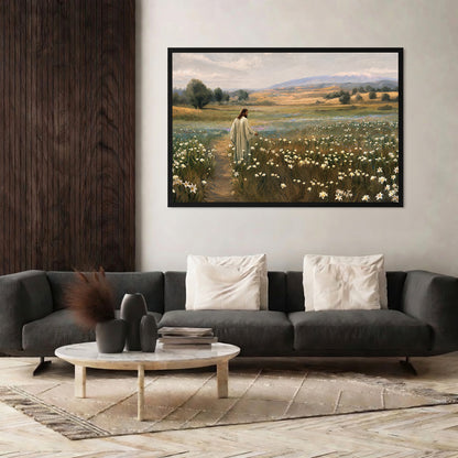 Jesus Walking Through The Lilies Christian Wall Art Poster/Canvas