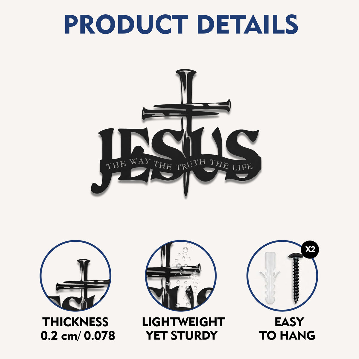 Jesus The Way The Truth The Life Metal Wall Art for Christian Home Decor