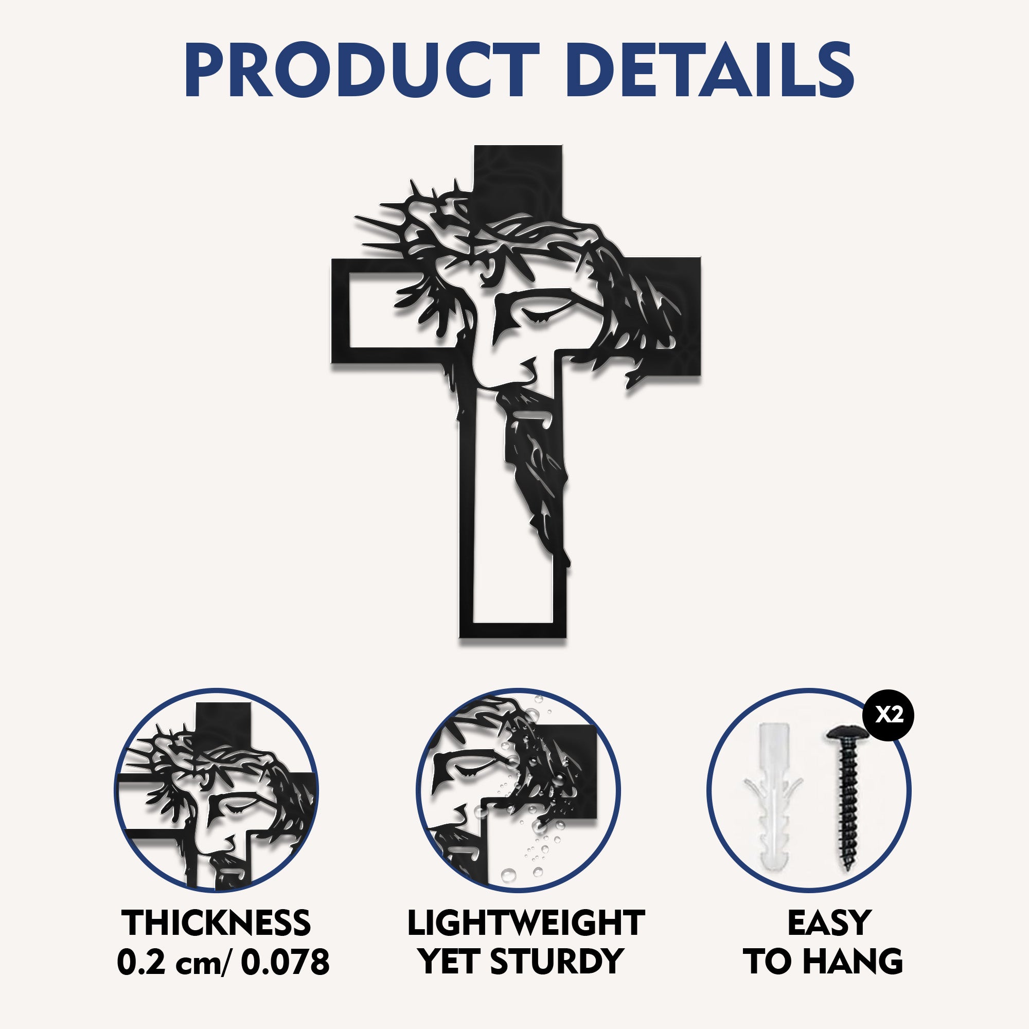 Christ Crowned with Thorns Cross Metal Wall Art for Christian Home Decor
