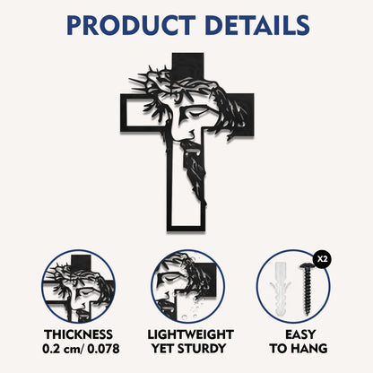 Christ Crowned with Thorns Cross Metal Wall Art for Christian Home Decor